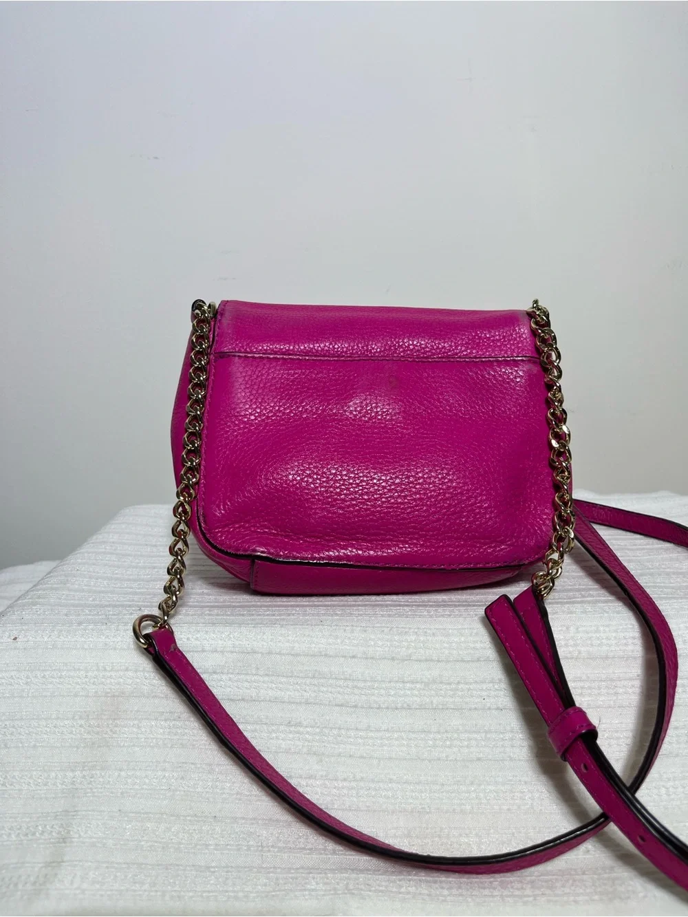 Michael Kors Hot Pink Pebbled Leather MK Logo Crossbody Bag
